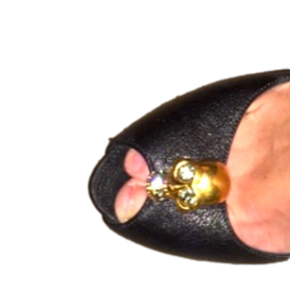 ALEXANDER MCQUEEN BLACK LEATHER GOLD DIAMOND SKULL Vintage Heels Pump Stilettos - Picture 5 of 8